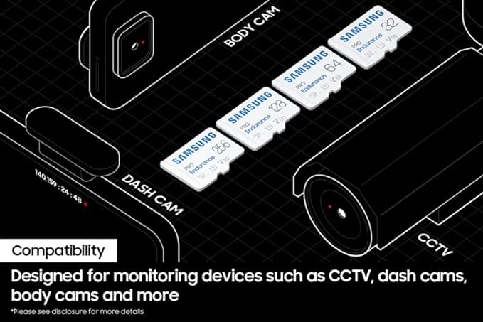 SAMSUNG PRO Endurance 32GB MicroSDXC Memory Card with Adapter for Dash Cam, Body Cam, and security camera – Class 10, U1, V10 (‎MB-MJ32KA/AM) Samsung
