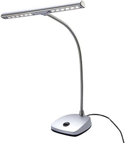 K&M Konig & Meyer 12297.090.63 Piano/Desk Lamp Light Stand | Heavy Stable Base | 12 LEDs | Warm Light | Adjustable Extra Long Gooseneck | 10 Ft Power Cord | German Made | Elegant Silver Finish K&M