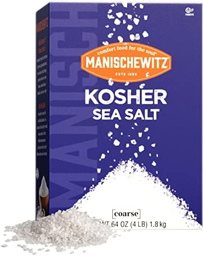 Manischewitz Natural Kosher Salt (4lb Box) | EZ-Pour Spout | 100% Coarse Sea Salt from Sicily Italy | Iodine Free | No Additives or Fillers | Salt Grinder Refill | 25% more than 3lb box Manischewitz