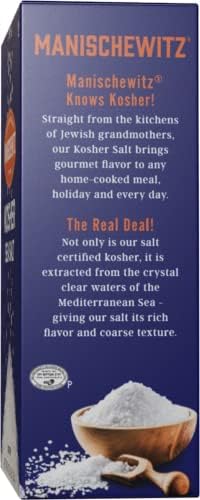 Manischewitz Natural Bulk Kosher Salt, 4lb (2 Pack) 100% Coarse Sea Salt from Sicily Italy | Iodine Free | No Additives or Fillers | The Perfect Salt Grinder Refill | 25% more than 3lb Kosher Salt Box Manischewitz