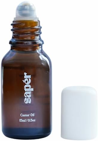 Castor Oil Roller Glass Bottle for Eyebrow, Eyelashes, Skin, Lips - Certified Organic 100% Pure Castor Oil, Cold Pressed, Hexane Free, Unrefined - Vegan, Mess Free Roll On Application, Single-Origin Sapér