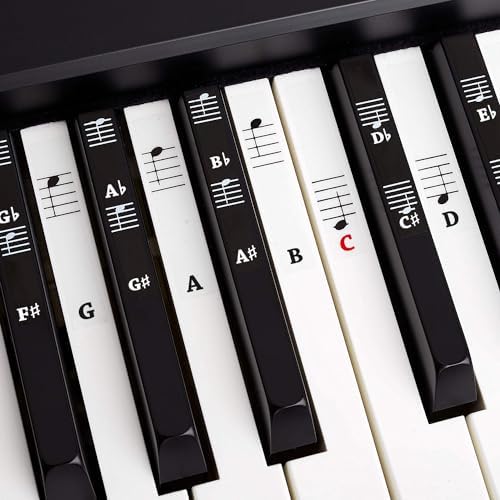 Piano + Keyboard Sheet Music Stickers for 49 | 61 | 76 | 88 Keys + Ebook | Piano Sticker Complete Set for Black + White Keys | C-D-E-F-G-A-B Meowav