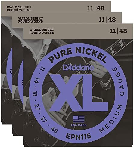 D'Addario EPN115 Pure Nickel Electric 11-48 Blues/Jazz Rock (3 Pack Bundle) D'Addario