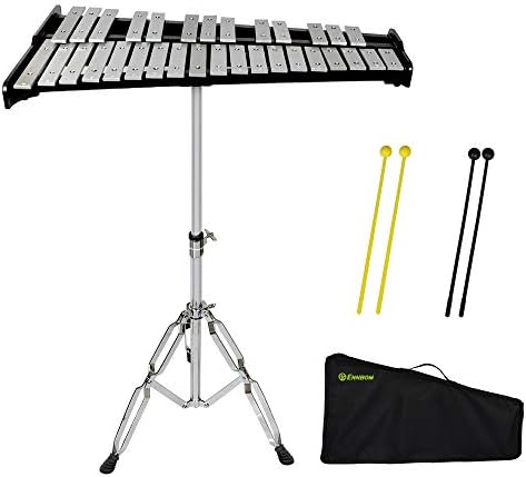 ENNBOM 32 Notes Glockenspiel Kit Xylophone Bell Percussion Instrument Set with Adjustable Stand Mallets and Carrying Bag ENNBOM