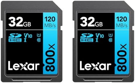 Lexar High-Performance 800x 32GB (2-Pack) SDHC UHS-I Memory Cards, C10, U1, V10, Full-HD & 4K Video, Up to 120MB/s Read, for Point-and-Shoot Cameras, Mid-Range DSLR, HD Camcorder (LSD0800032G-B2NNU) Lexar