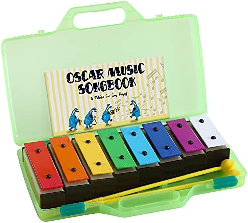 Glockenspiel Xylophone | 25 Note Colorful Metal Keys Xylophone for Kids | Percussion Musical Instrument | Includes Music Songbook with 20 Songs, Blue Carry Case MINIARTIS