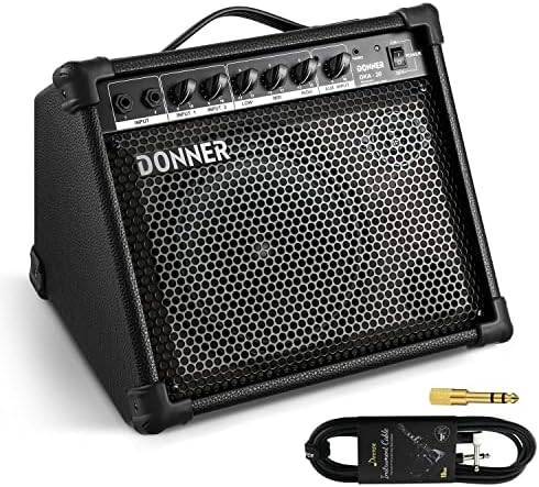 Donner DKA-20 Keyboard Amplifier 20 Watt Keyboard AMP with Aux in and Two Channels, Bass Guitar Amp, Piano Amplifier, Electronic Drum Speaker Support for Microphone Input Donner