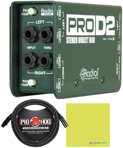 Radial DI Box ProD2 - Пассивный стерео DI-бокс с кабелем Pig Hog XLR 3 м и салфеткой для полировки Liquid Audio Liquid Audio