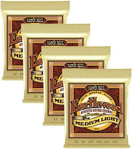 4 Pack Ernie Ball Earthwood Medium Light Acoustic Strings, 80/20 Bronze, P02003 Ernie Ball