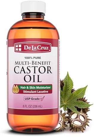 De La Cruz Castor Oil - 100% Pure Castor Oil for Hair, Skin, Eyelashes, and Eyebrows - USP Grade, 2 FL Oz De La Cruz