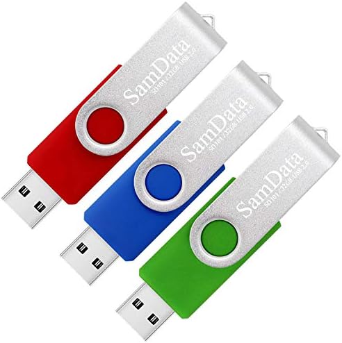 USB 2.0 Flash Drive 32GB, 3 Pack Thumb Drive Swivel Memory Stick External Storage (3 Colors: Blue Green Red) SamData