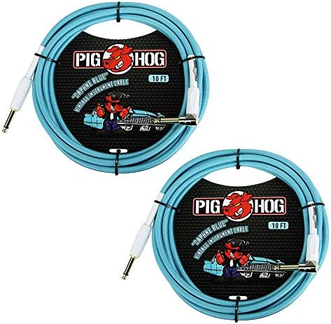 Pig Hog PCH10DBR 1/4" to 1/4" Right-Angle Daphne Blue Guitar Instrument Cable, 10 Feet (2-Pack) Pig Hog