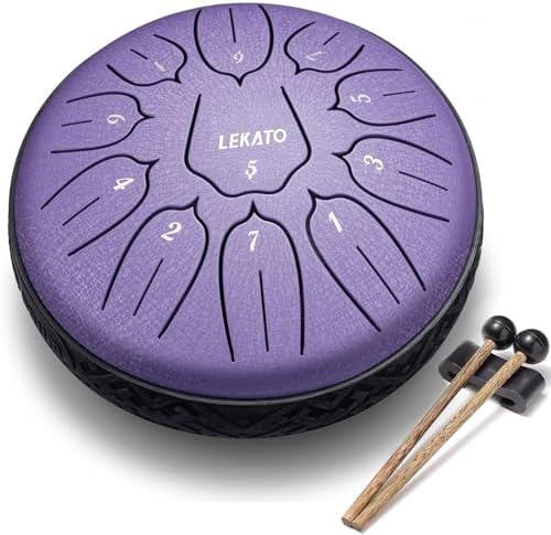 Steel Tongue Drum 13 Inch 15 Notes, LEKATO Steel Drum C Key Beginner/Professional Zen Drum Percussion for Meditation Yoga Musical Education, Christmas New Year Gift for Lovers LEKATO