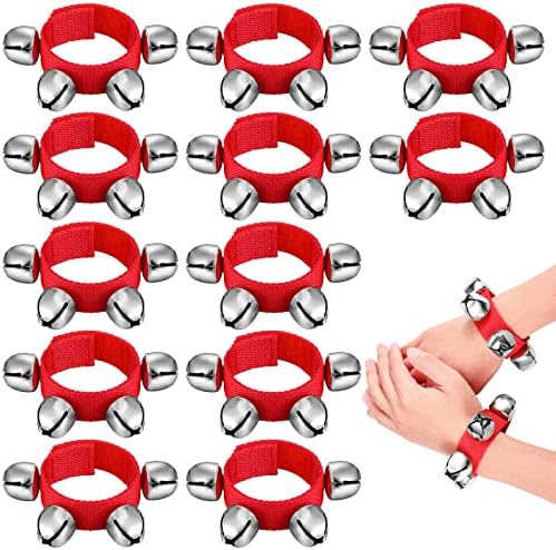 LEIFIDE 12 Pcs Christmas Wrist Band Bells Bracelets Wrist Band Shaking Bells Musical Instruments Adjustable Bells Rhythm Wristband Bells for School Family Adults Christmas Party Favors Leifide