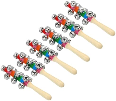 PATIKIL 3pcs Hand Jingle Bells, Hand Bell Handheld Wrist Bells Sleigh Bells Wooden Hand Percussion Instruments Musical with 10 Bells for Music Class Party Christmas, Rainbow Colorful Patikil