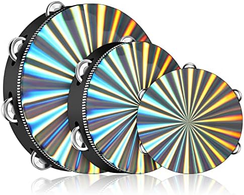 Radiant Tambourine 3 Pieces Tambourines for Adults 6/8/ 10 Inch Wood Church Tambourine Single Row Tambourines Musical Instrument Reflective Hand Drum Percussion Musical Instrument for Church Party Yeshone