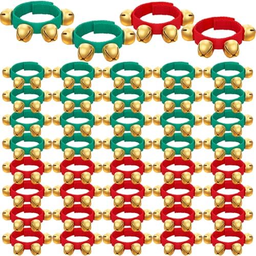 48 Pcs Christmas Jingle Bells Musical Wrist Band Shaking Ankle Bells Adjustable Hand Bells for Kids Percussion Christmas Bells Musical Instruments Gift for Kids (Red Green) Lukmaa