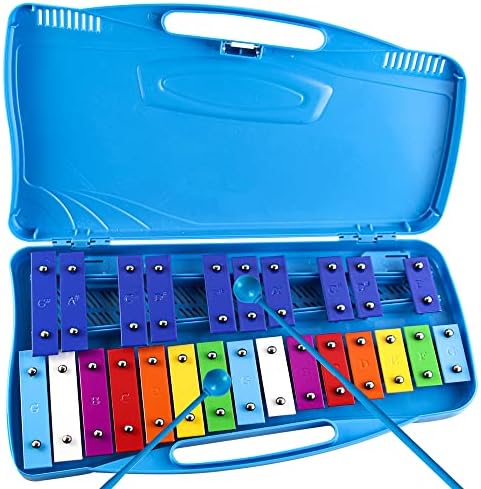 Xylophone 25 Notes Glockenspiel Xylophone for Kids, Professional Xylophone Percussion Instrument with Hard Case and Safe Mallets, for Student Beginners, Music Teaching and Gifts (Blue) Eavnbaek