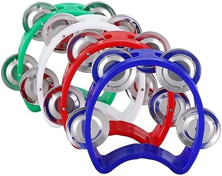 EASTROCK 4 PCS Plastic Percussion Tambourine with 4 Bells Tambourine Musical Rhythm Instrument Hand Percussion Tambourine Colored Noise Makers Tambourine for Kids a Good Gift for Children EASTROCK