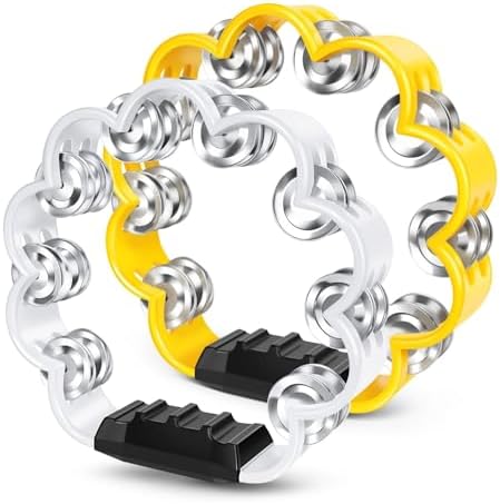 Flexzion Flower Tambourine - 8 Inch Handheld Percussion Instrument w/Metal Jingles & Ergonomic Grip - Small Tambourines for Adults, Kids, Church, Parties, & Musical Events (2 Pack - Yellow & White) Flexzion