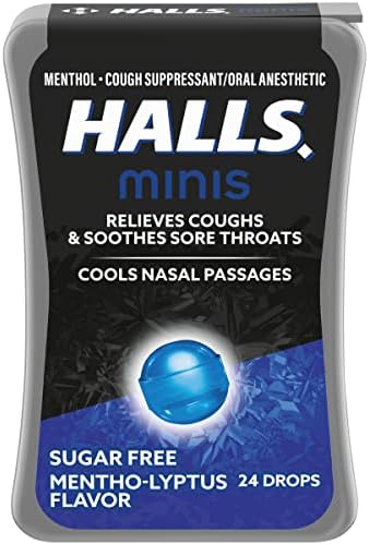 HALLS Minis Honey Lemon Flavor Sugar Free Cough Drops, 24 Drops Halls