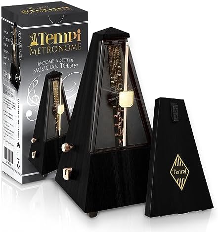 Tempi Mechanical Metronome for Musicians - 2-Year Warranty - Metronome for Piano/Guitar/Violin, Metronome Music for Adults and Kids (Molded Black Grain Veneer) Tempi