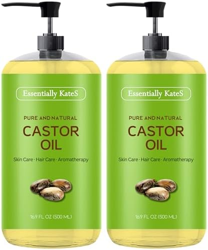 Castor Oil, 33.8 Fl Oz - Pack of 2 x 16.9 Fl Oz - 100% Pure and Natural, Cold Pressed, Hair and Skin Care - Hexane Free Essentially KateS