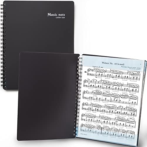 Sheet Music Folder (1 Pack, Black) – 40 Sleeves Display 80 Pages Spiral Binder Organizer for Music Stand – Fits Letter Size 8.5 x 11 Inch – Direct Page Writing with Detachable Name Tag Meccaline