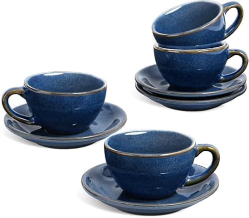 LE TAUCI 3 oz Espresso Cups with Saucers, Demitasse Coffee Cup for Shot, Lungo, Ristretto - 3 inch, Set of 4, Blue Le Tauci