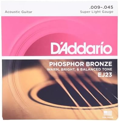 Струны D'Addario Phosphor Bronze EJ23 для акустической гитары, сверхлегкие 9-45, богатый тон для 6-струнной гитары D'Addario