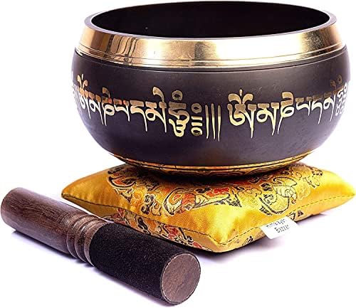 Tibetan Singing Bowl Set - Easy To Play Authentic Handcrafted For Meditation Sound Chakra Yoga Healing 4 Inches By Himalayan Bazaar (Black & Orange) HIMALAYAN BAZAAR