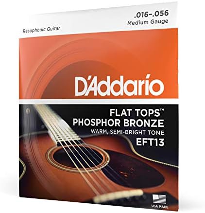 D'Addario Guitar Strings - Acoustic Guitar Strings - Flat Tops Phosphor Bronze - For 6 String Guitar - Warm, Semi-Bright Tone - EFT17 - Medium, 13-56 D'Addario