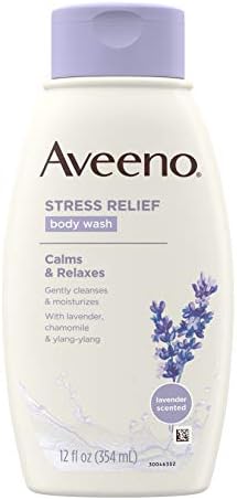 Aveeno Stress Relief Body Wash with Soothing Oat, Lavender, Chamomile & Ylang-Ylang Essential Oils, Dye- & Soap-Free Calming Body Wash for Shower Gentle on Sensitive Skin, 12 fl. oz Aveeno