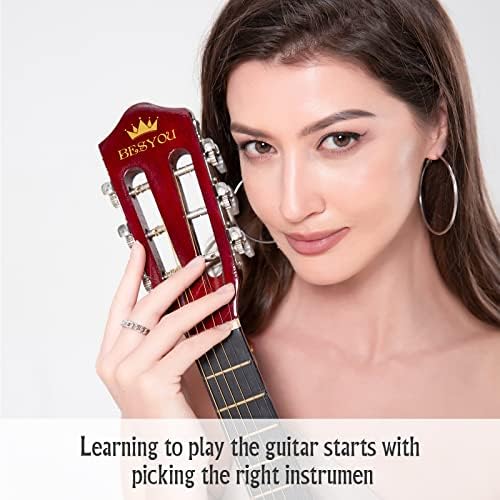 30in Beginner All Wood Classical Guitar Starter Kit with Gig Bag, Tuner, Capo, Cloth, Strap w/Pick Holder - Brwon… BESYOU