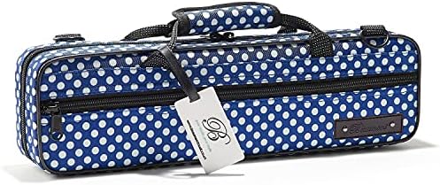 Beaumont "Blue Polka Dot" Flute Case With Shoulder Strap - C-Foot Flute Hard Case Cover - Lightweight Canvas C Case for Yamaha, Jupiter, Trevor James Flute Instrument Case Beaumont