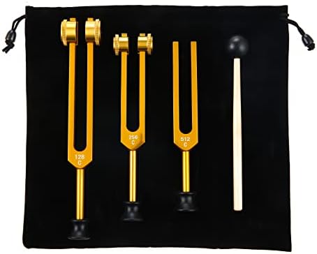 Tuning Fork Set(128Hz, 256Hz, 512Hz), Tuning Fork Kit for Chakra with Hammer, Storage Bag and Cleaning Cloth, Colored ETERMETA