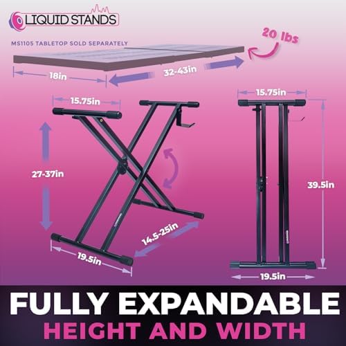 Liquid Stands Piano Keyboard Stand and Piano Bench - X Style Adjustable and Portable Heavy Duty Music Keyboard Piano Stand and Seat for Kids and Adults - Fits 54 61 88 Key Electric Piano Stool, Chair Liquid Stands