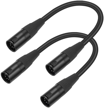 2-Pack 5 Pin XLR Male to 5Pin XLR Male Cable,DMX512 5 PIN XLR Male to Male,5-PIN DMX Cable,5 PIN XLR DMX Cable Adapter Microphone Cable-2Feet HUALEU