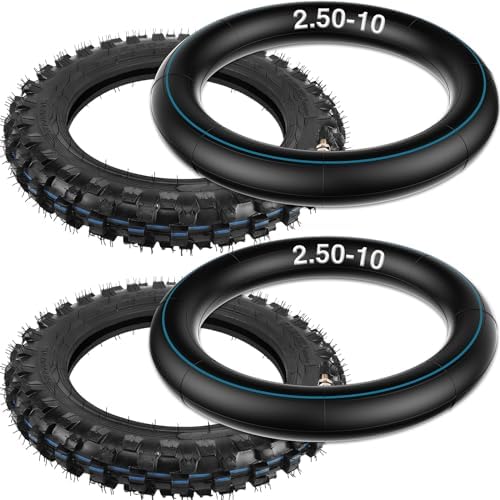 2.5-10" Off-Road Tire and Inner Tube Set - 2.50-10 Dirt Bike Tire with 10in Rim and 2.5/2.75-10 Dirt Bike Inner Tube Compatible with Honda CRF50/XR50 Yamaha PW50 Suzuki DRZ70/JR50 Dirt Bike Tires, 2Pc Zmcyng