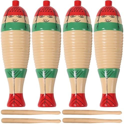 2 Pack Fish Style Guiro Instrument, Latin Percussion Musical Instruments Wood Guiro Colorful Hand Percussion Instrument with Rhythm Sticks Plzoslly