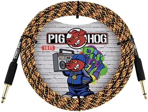 Pig Hog"Orange Graffiti Woven Instrument Cable, 10-Foot, Straight 1/4" Plugs Pig Hog