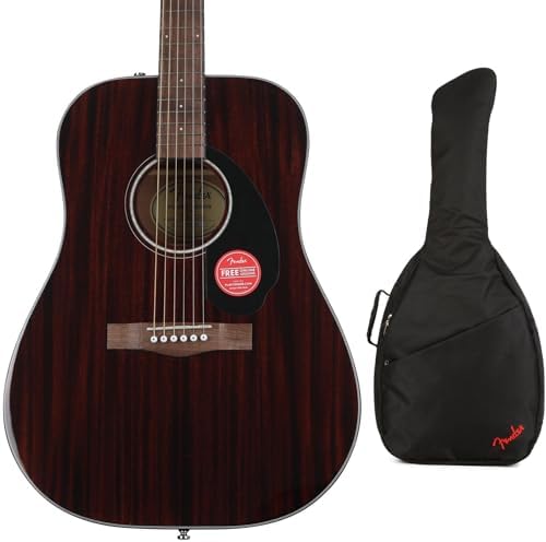 Fender CD-60S Mahogany 6-String Acoustic Guitar Bundle with Gig Bag - All-Mahogany Build, Walnut Fingerboard, Padded Case Included - Natural Finish Fender