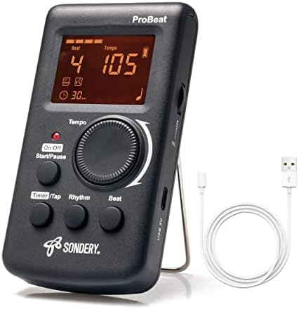 Sondery Digital Metronome for Guitar Piano Drum and All Instruments with Timer, English Vocal Counting and 3 Different Sounds with Earphone Jack and Flashing Light, Loud Volume, Rechargeable Sondery