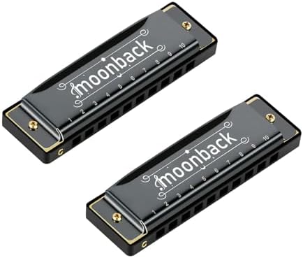 2 Packs Harmonicas for Beginners Harmonica Key of C 10 Hole Harmonica Blues Harp Mouth Organ with Case, Standard Harmonica For Adults, Beginners and Students, as a Gift MOONBACK