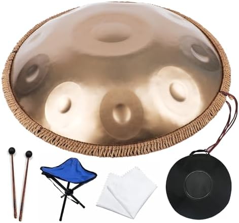 Handpan Drums Sets D Minor 22 inches 10 notes 432hz Steel Hand Drum Percussion instruments with Soft Hand Pan Bag, 2 handpan mallet,Handpan Stand (Blue) AETOO