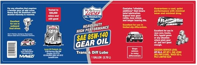 Lucas Oil 10045 Heavy Duty SAE 85W-140 Gear Oil - 1 Gallon Lucas Oil