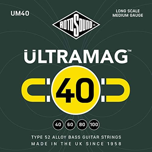 Струны для электрического бас-гитары Rotosound ULTRAMAG 52 Alloy ROUNDWOUND на 4 струны UM40 Medium 40-100, мощные и долговечные ROTOSOUND