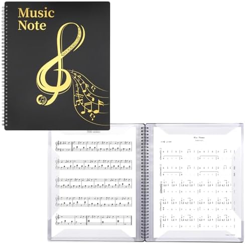 Music Folder for Sheet Music, 30 Sleeves 60 Pages, Blank Spiral Music Binder for Sheet Music and Documents Organizer, 8.5x11 Inch, Band Sheet Music Holder (Black) MUQING