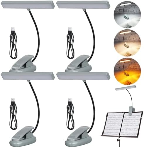 Retisee 4 Pcs Clip on Piano Lights Rechargeable Music Stand Light 18 LED Desk Light Portable Keyboard Light, 4 Color and 12 Brightness, USB Operated, for Musicians Orchestra Podium Easel Reading Book Retisee