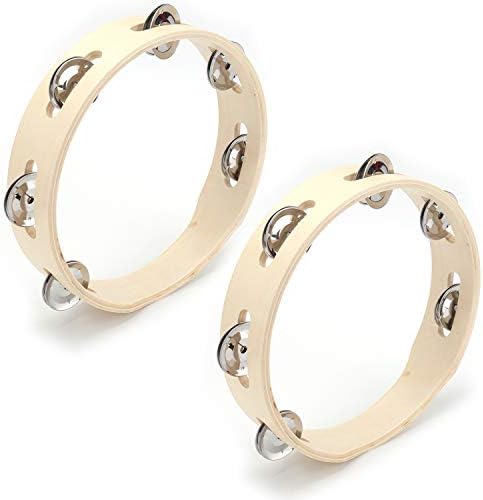 Tosnail 2 Pack 8" Wood Tambourine - Single Row 6 Pairs Jingles Tosnail